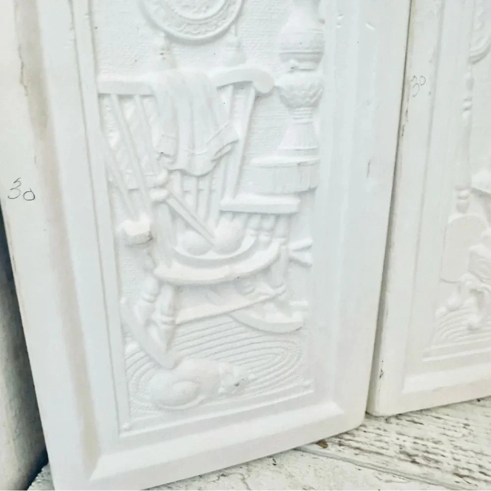 Vintage Chalkware Rocking Chair Stove Fireplace Hearth Home Scenes Relief Art
